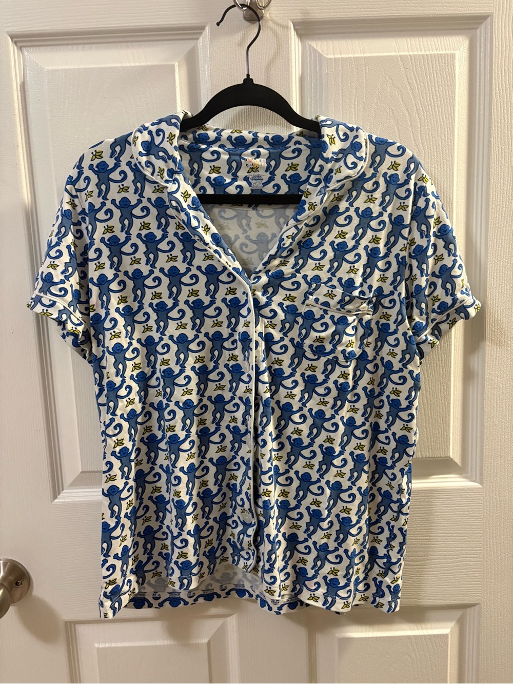 Roller Rabbit Blue Monkey Print Pajama Top with Yellow Accents